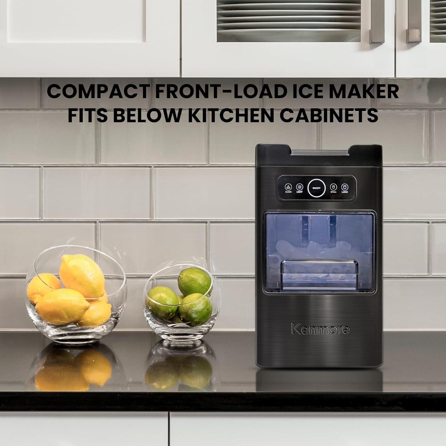 Kenmore Front-Load Countertop Ice Maker | Fits under Cabinets | 11.7 Kg/24Hrs & 9 Ice Cubes in 6 Min | Large or Small Ice Pellets | One-Touch Self-Clean | Portable Ice Machine | Stainless Steel image number 2