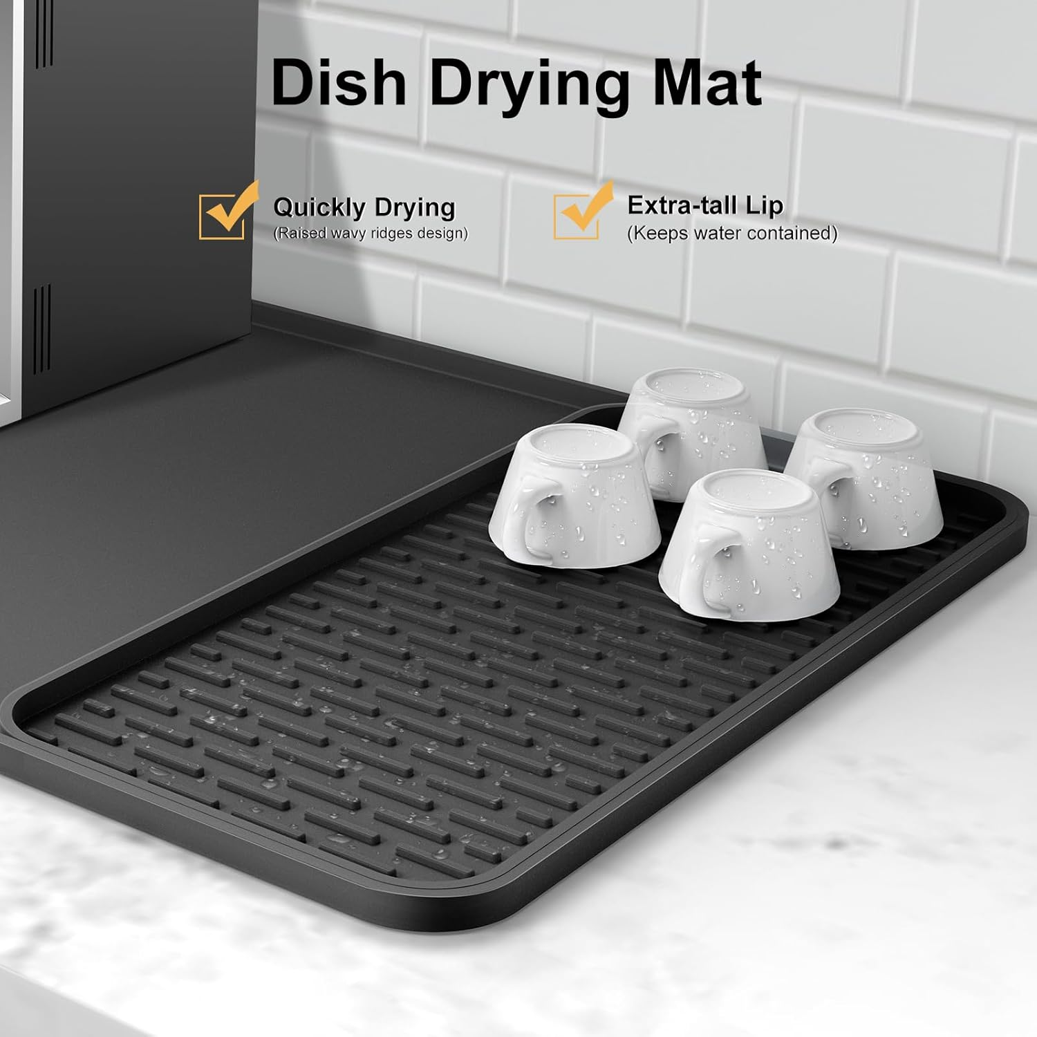 Silicone Coffee Mat, 24''X16'' Bar Mat with Detachable Dish Drying Mat - Fits under Coffee Maker & Dish Rack image number 5