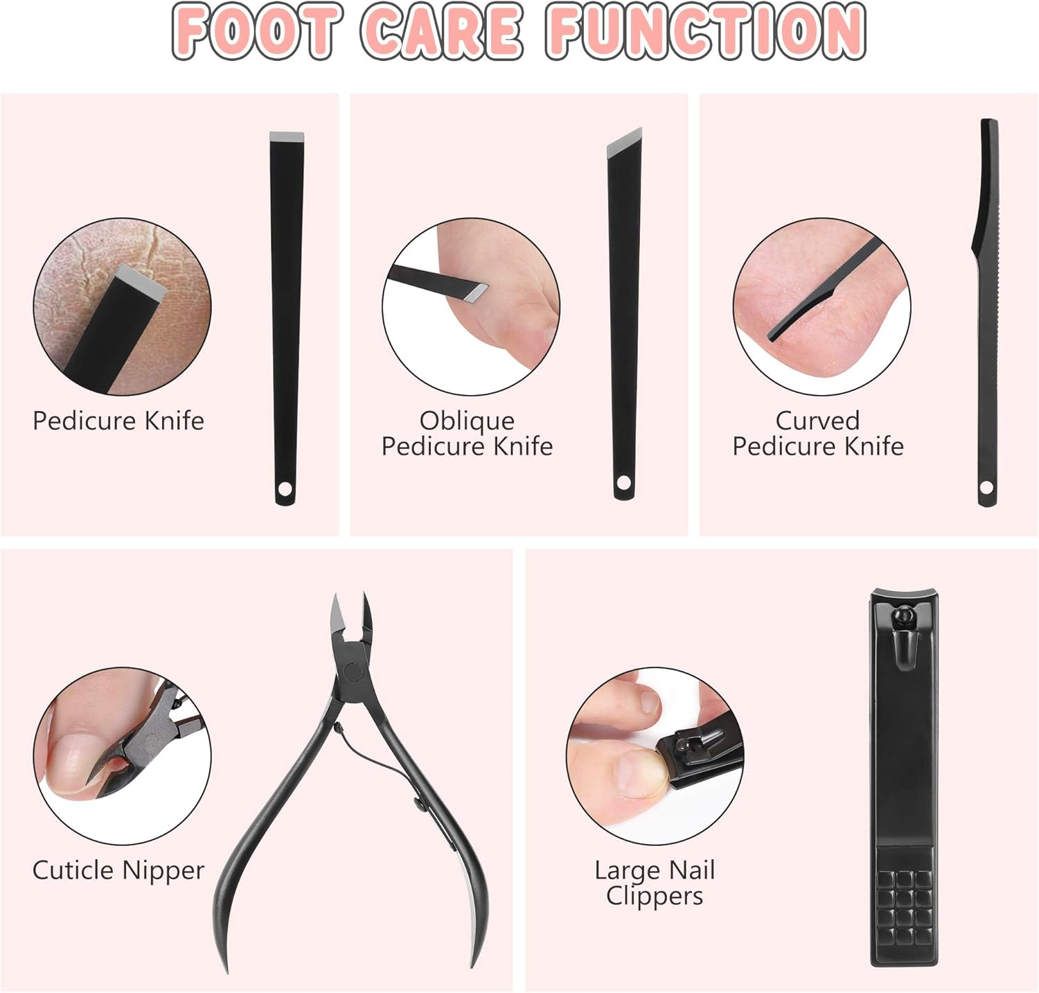 Jubolion Manicure Set, 19Pcs Stainless Steel Professional Nail Clippers Pedicure Set with Black Leather Storage Case, Portable Grooming Kit for Travel or Home, Perfect Gifts for Women and Men (Black)