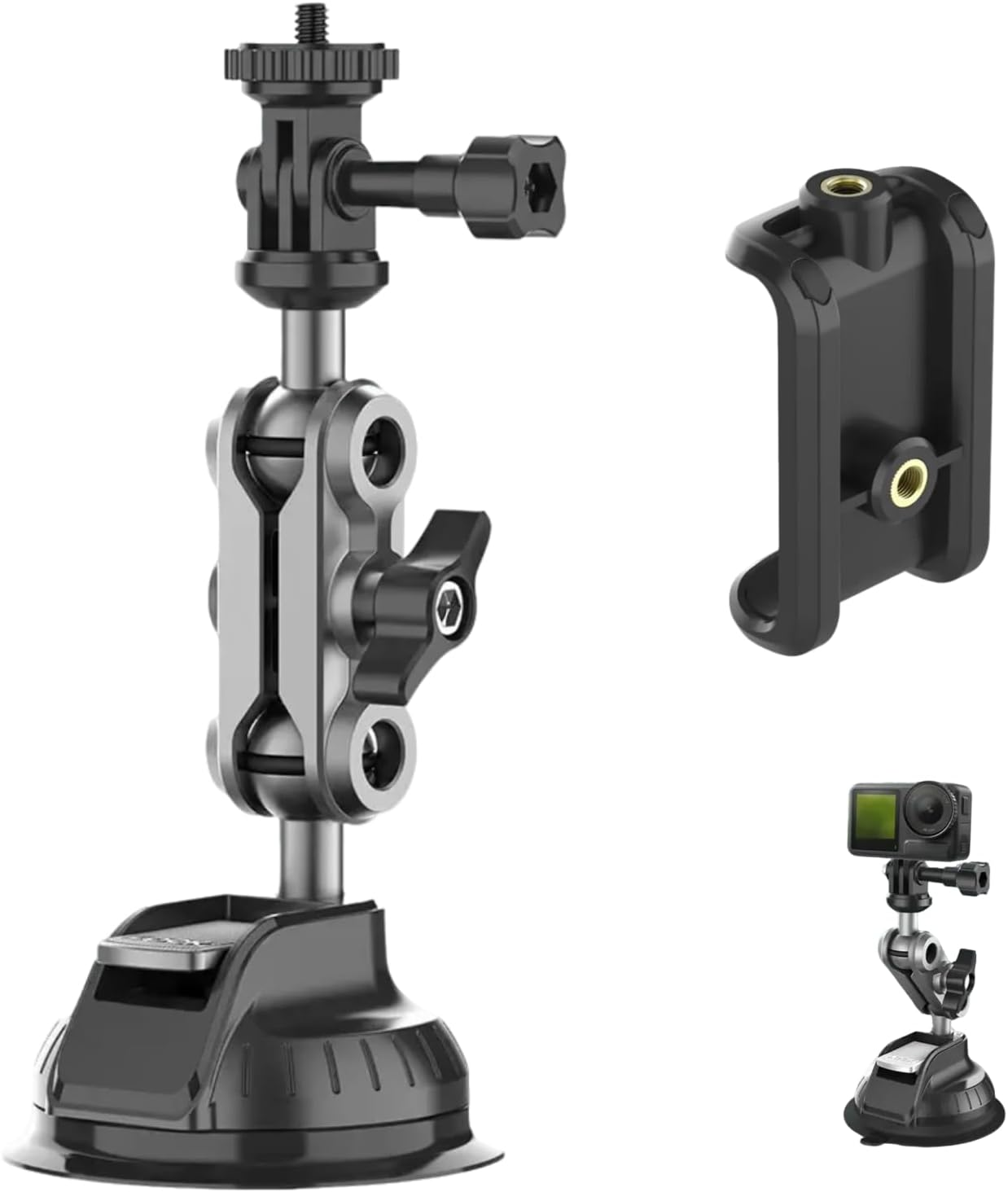 Double-Layer Suction Cup Mount for Gopro Hero11 10 9, DJI Osmo Action, Insta360 X3-360&deg; Adjustable Ball Head for Car Windshield, Durable and Strong Suction for Action Camera Photography SC-1K - 4193 image number 3