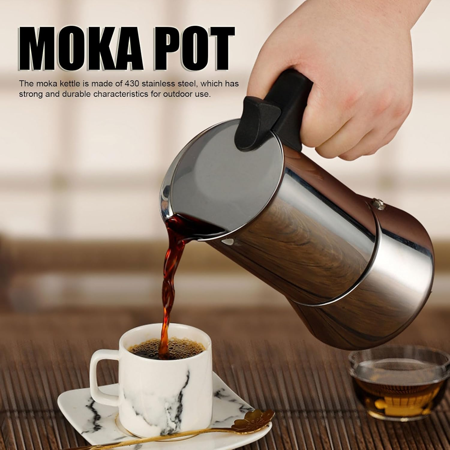 Stainless Steel Moka Pot, Stovetop Coffee Maker with 2 Cups Capacity, Portable Italian Induction Coffee Machine for Home Office Use image number 1