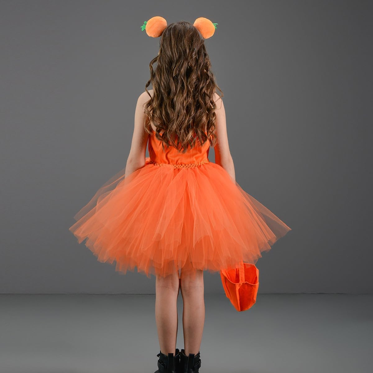 IDOPIP Halloween Pumpkin Costume for Kids Girls Princess Party Dress up Cosplay with Headband and Bags for Photo Shoot 2-12T image number 3