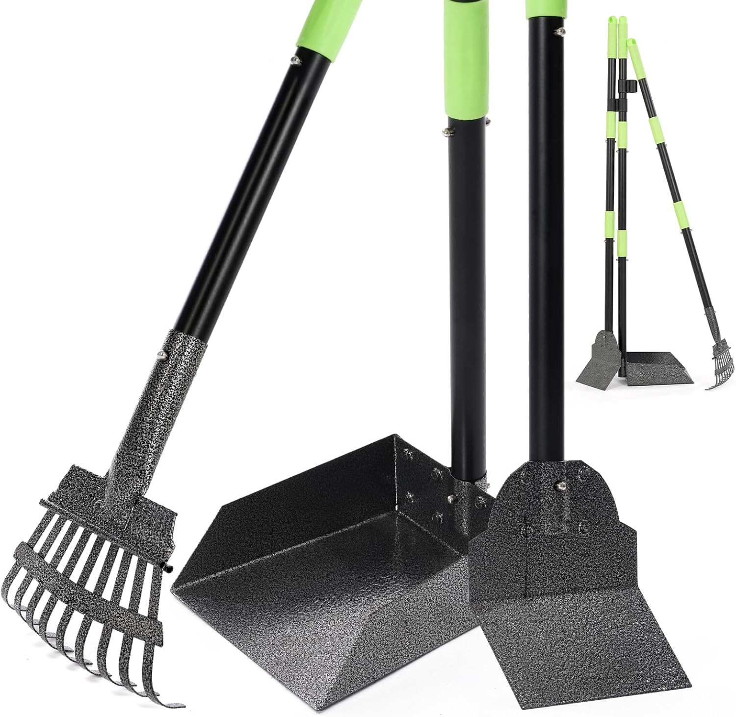 Stainless Steel Dog Pooper Scooper Set 3 in 1 - Rake, Shovel & Tray with 95Cm Adjustable Long Handle - No Bend Dog Poop Scoop for Grass, Yard & Gravel - Heavy Duty Rustproof Cleaning Kit image number 6