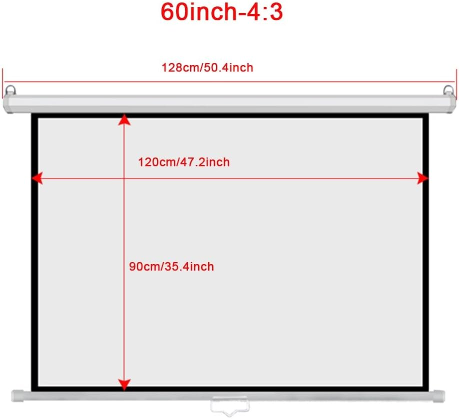 60"/72" Manual Pull down Projector Screen Auto-Lock, 4K HD Movie Screen for Office/Home Cinema/Outdoor, Retractable Projector Screen, Wall/Ceiling Mounted(60Inch(4:3)) image number 5