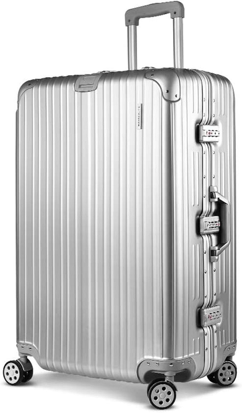 Wanderlite Luggage Set 28" Silver Suitcase Hand Luggages Travel Hard Case Hardside Shell Trolley, Carry on Bag Rolling Lightweight, TSA Lock Aluminium Frame - Silver image number 1