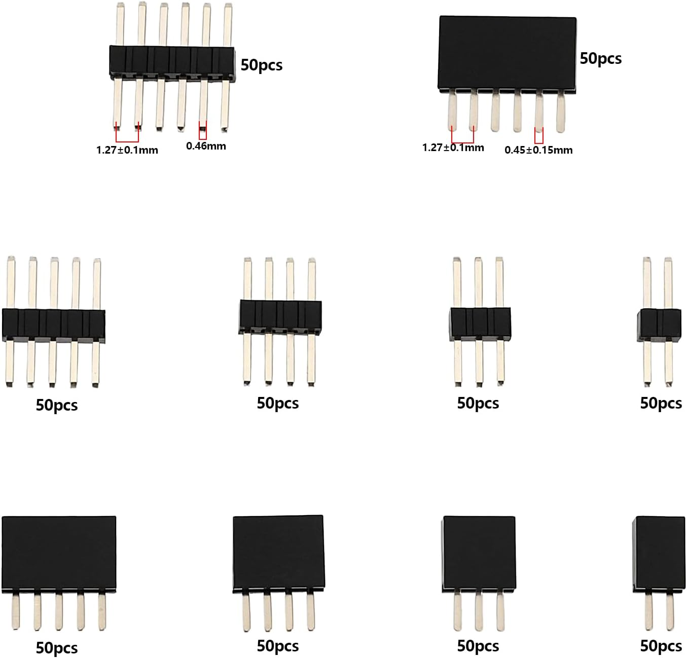Ecsing 50 Pairs RM 1.27Mm Miniature Connectors Plug and Socket Set Includes 10 Pairs Each of 2 3 4 5 6 Pins Plugs and Sockets for Repairment and DIY image number 1