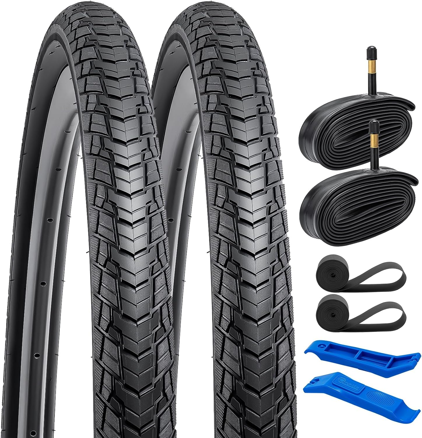 Yunscm 2 Pcs 700X35C Bike Tires,700X35C 37-622 Bike Tyres plus 700X35/43C Bike Inner Tubes Schrader Valve 48Mm,Compatible with 700X35C Road Bike Tires and Tubes image number 2