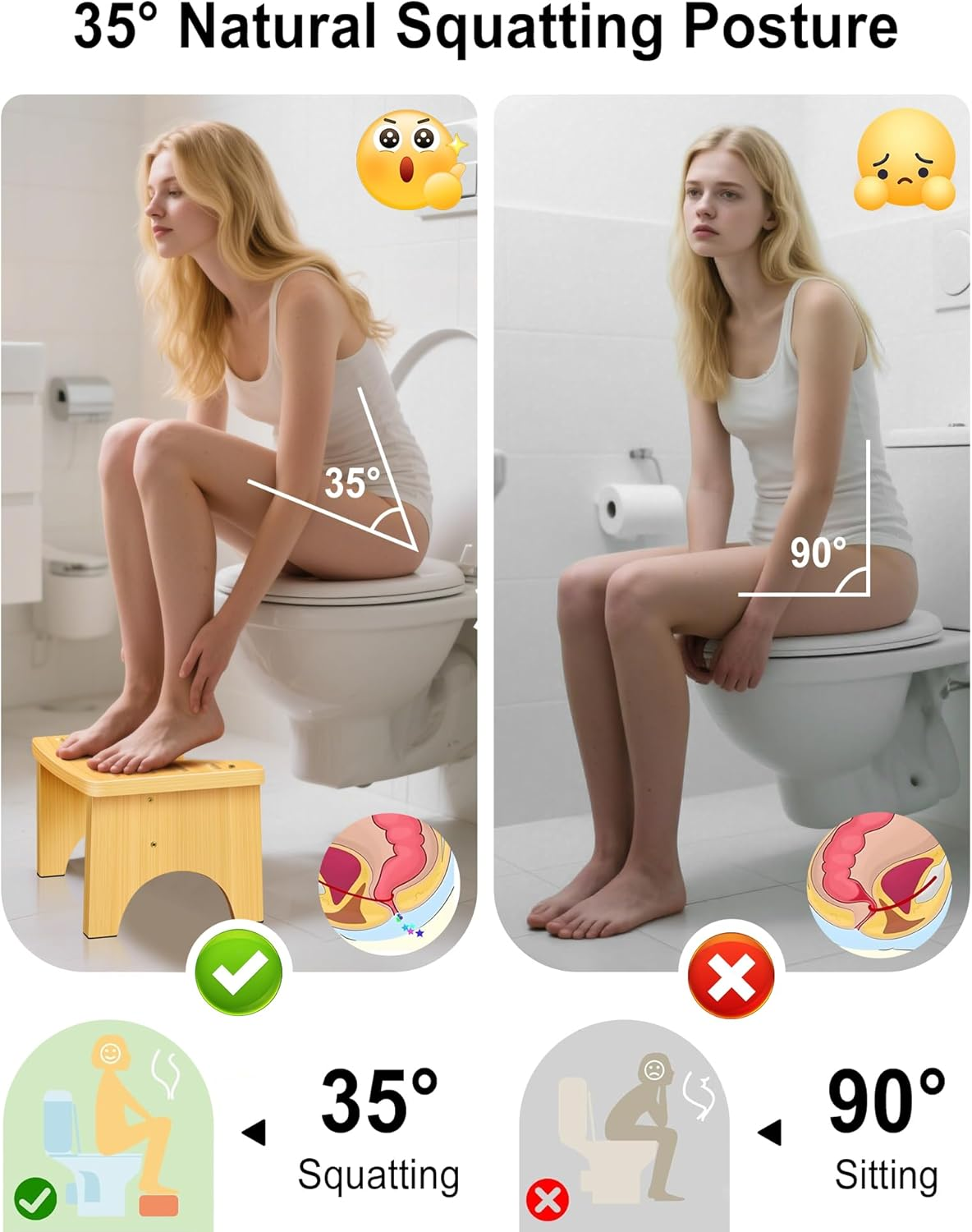 Bamboo Toilet Stool - 6.5 Inch Non-Slip Squat Stool for Adults and Kids, Portable Bathroom Foot Support, Easy to Use and Clean, Helps Improve Potty Posture and Comfort image number 2