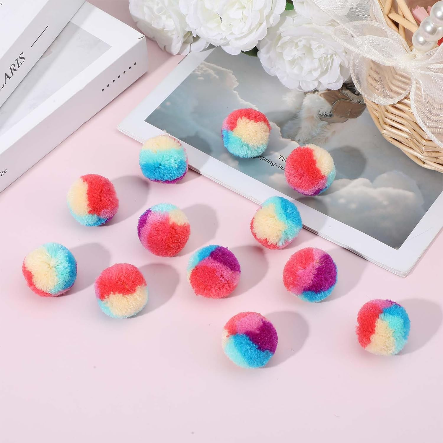 Xindojuz 20 PCS Cat Pom Pom Balls, Assorted Color Fur Toy Kitty Yarn Puffs, Small Plush Interactive Soft Fuzzy Kitty Toy Balls for Indoor Pet Cat Kitten Teething, Chasing & Self Play, 0.98 Inch image number 5