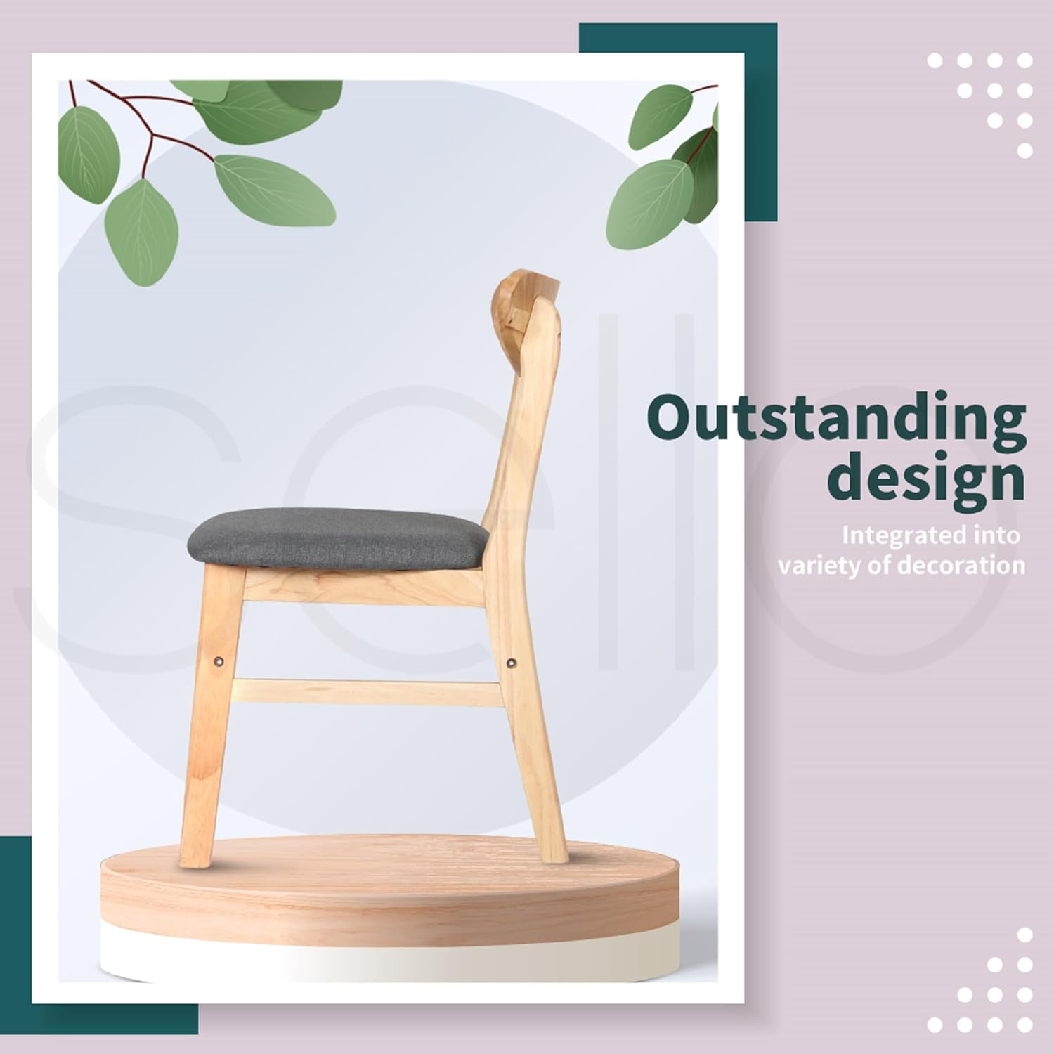 LEVEDE Dining Chairs, Set of 2 Reading Seating, Soft Fabric Kitchen Chairs, Home Furniture for Dining Room, Living Room, Cafe, Courtyard (44Cm Seat Height, Color Oak) - Walnut Brown image number 3