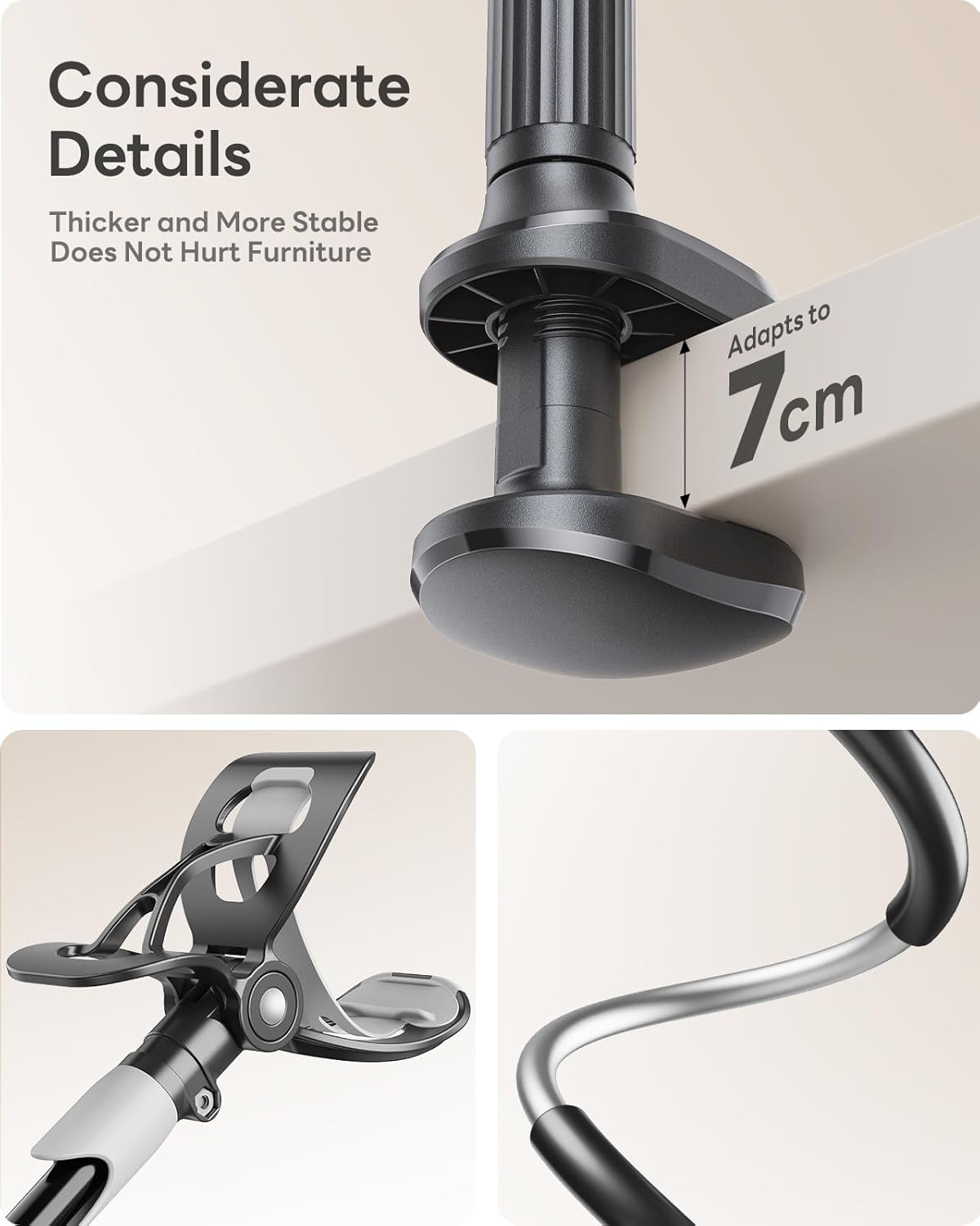 SAIJI Gooseneck Bed Phone Holder, Flexible Long Arm Phone Mount for Desk, Clip Bracket Clamp Stand, Iphone Stand, Mobile Cell Phone Stand Document Camera Nintendo Switch (Black) - Black image number 4