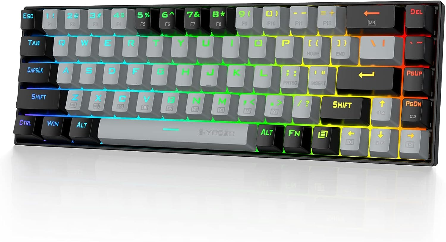 HUO JI 65% RGB Gaming Keyboard, E-YOOSO Z-686 Wired 68 Keys Mechanical Keyboard, Linear Red Switches, Pro Software Supported, Detachable USB-C Cable, Separate Arrow Keys - Grey/Black image number 3