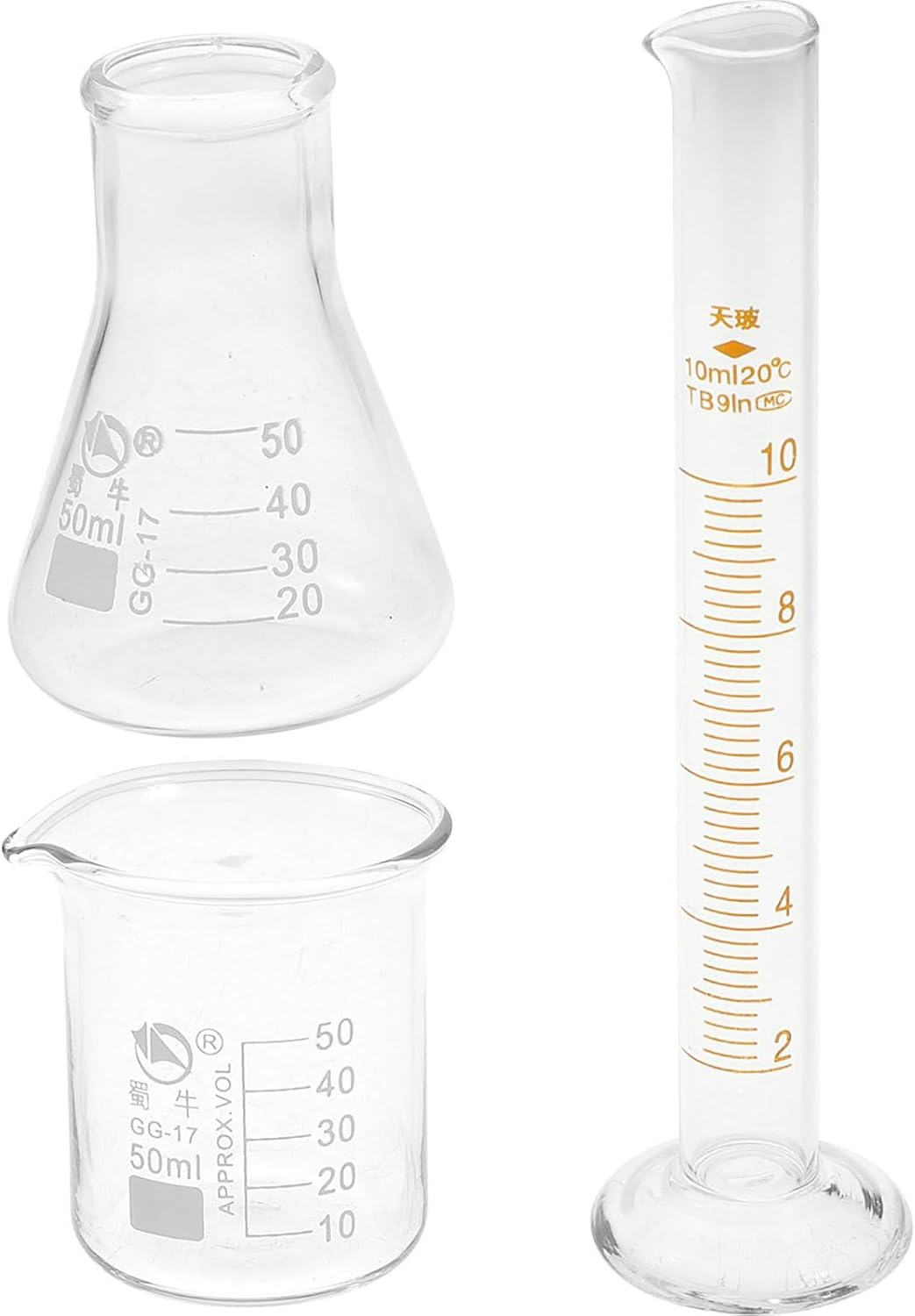 Baluue 3Pcs Container Beaker Bottle Gag Thick Glassware - Cylinder Conical Beakers Liquid Graduation Tube Ml Test Cylinders Supplies Measuring Graduated Erlenmeyer Glass Scientific image number 2