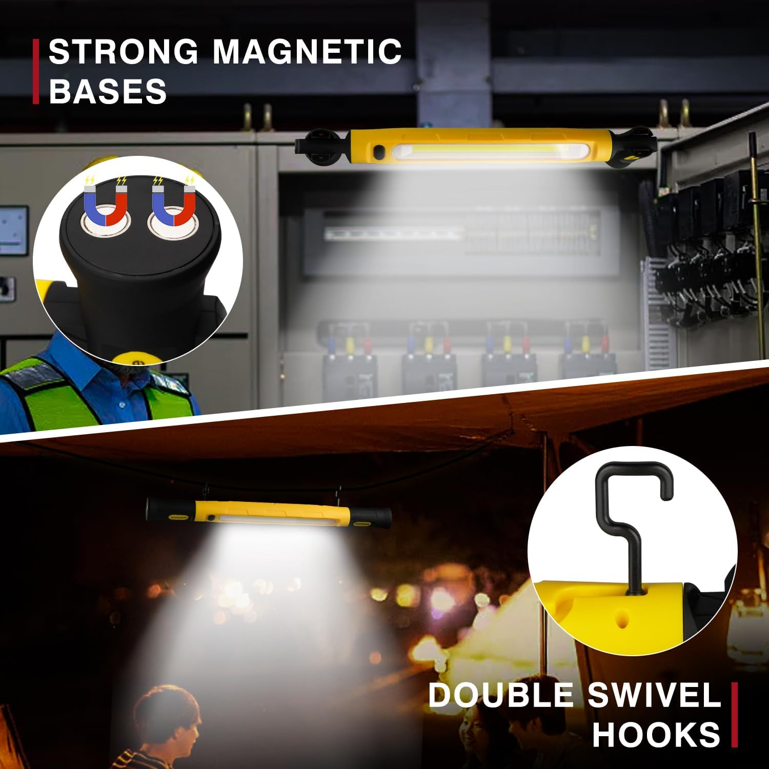 Rechargeable LED Work Light, 2400LM 4400Mah Bright Magnetic Underhood Mechanic Light with Hooks & Rotating Magnetic Base for Car Repair, Garage, Workshop, Emergency image number 4