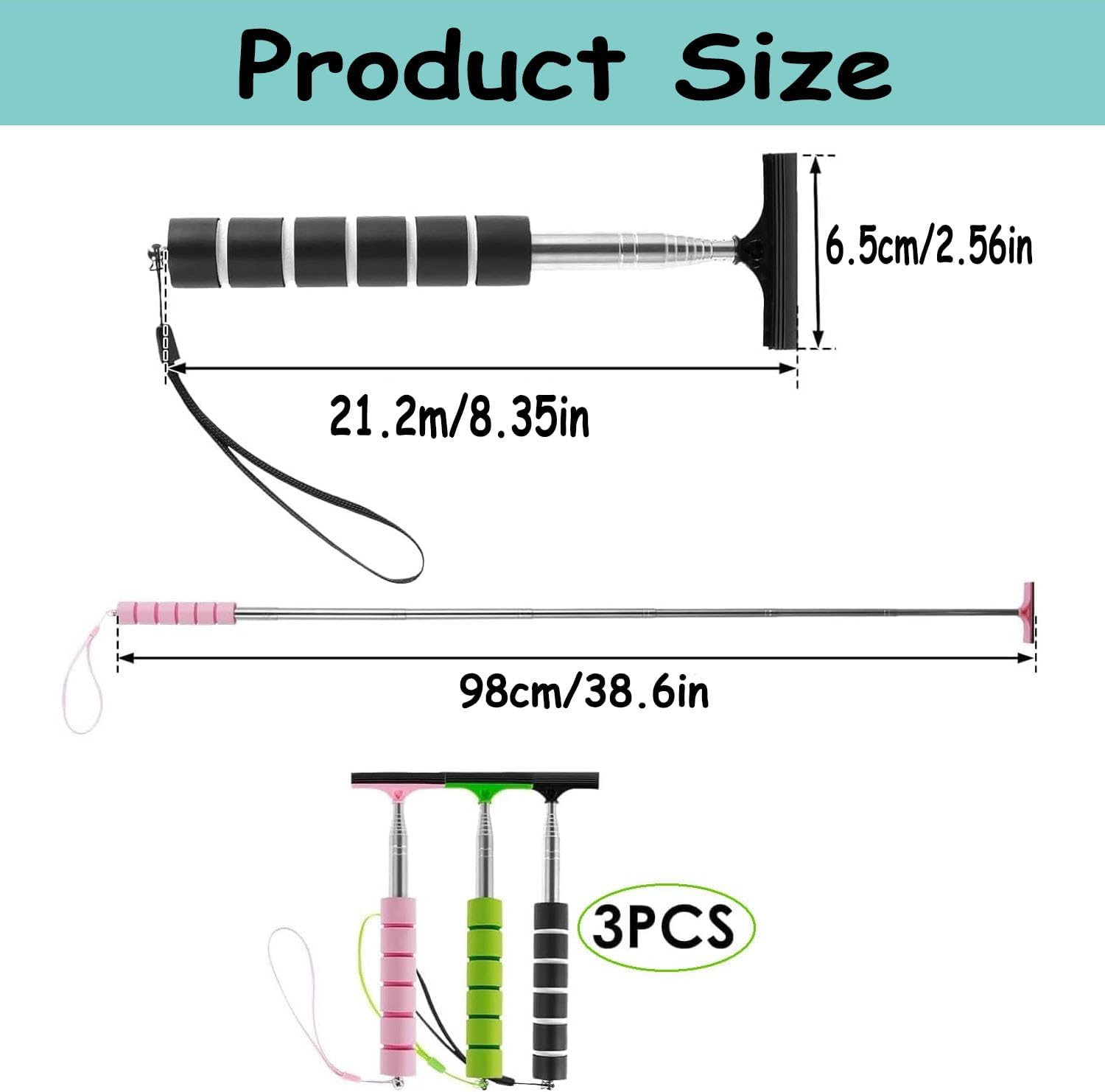 3 Pcs Car Side Mirror Squeegee,Retractable Rearview Wiper,Auto Glass Squeegee for Rainy Foggy Weather,Portable Cleaning Tool for All Vehicles,Windshield Cleaner with Long Handle for Windows image number 4