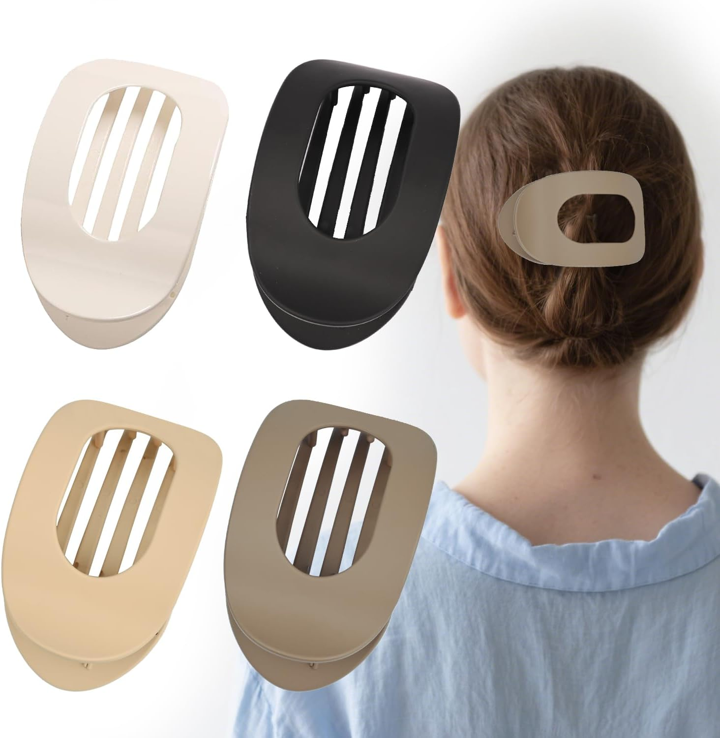 ARWIG 4 Pcs Flat Hair Claw Clips | Curved Womens Hair Clips | Lay Flat Hair Clip | Hair Accessories for Women | Flat Claw Clips for Thick Hair (Colour 2)