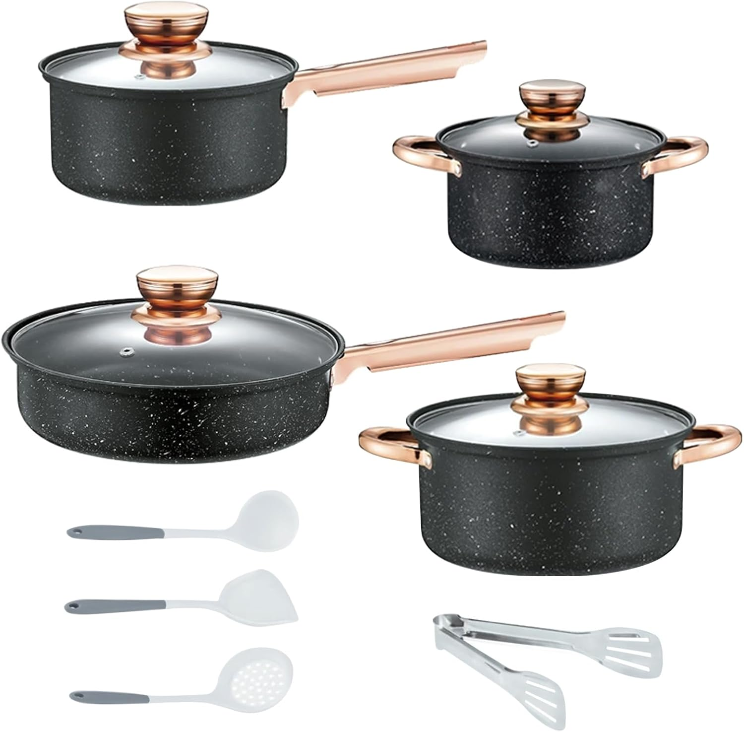 Pots and Pans Set Nonstick, 12 Piece Cookware Sets, Medical Stone Induction Cookware, Non Stick Kitchen Cooking Set for All Stove Tops (PFAS, PFOS, PFOA Free)