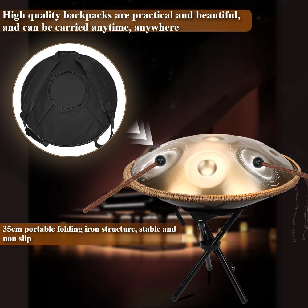Handpan, 22 Inches Handpan Drum, D Minor 10 Notes Hand Drum, with Soft Handbag, 2 Drumsticks, Holder, Soft Cloth image number 2