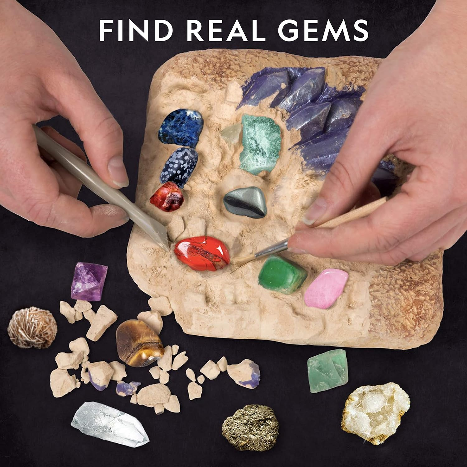 Blue Marble National Geographic Mega Gemstone Dig Kit - Dig up 15 Real Gemstones, STEM Activities for Kids, Gem Mining Kit, Educational Science Kit