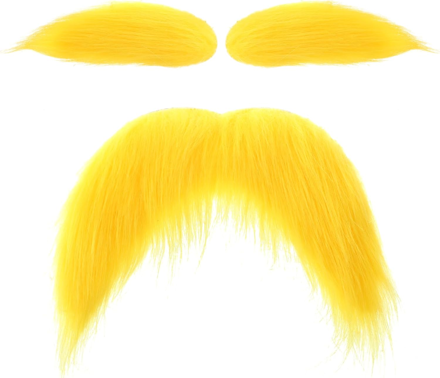 1 Set Yellow Fake Mustaches Eyebrows, Fake Beard Stick on Mustache Self Adhesive Funny Fake Mustache for Cosplay Halloween Christmas Party Favors, Perfect Novelty Accessories for Men Women Kid & Adult image number 6