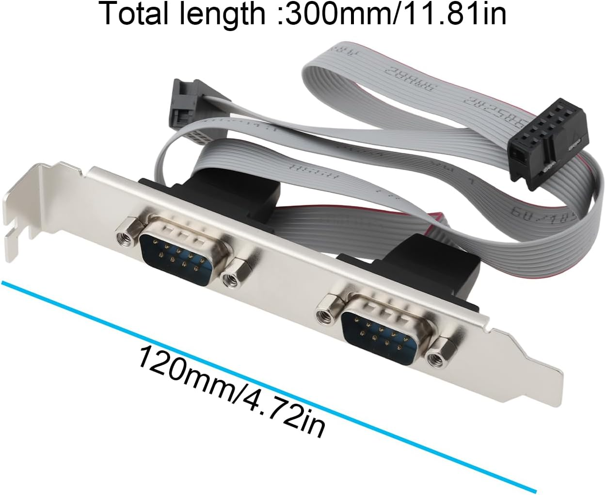 2Pcs DB9 Male COM Port to IDC 10Pin Serial Cable 2-Port Serial RS232 for Computer Motherboard, 30Cm image number 1