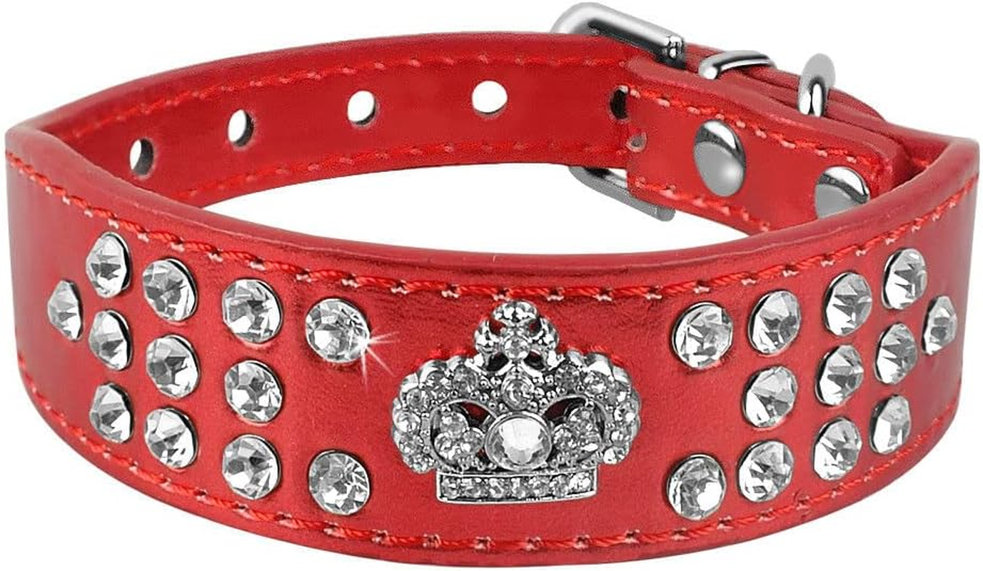 Rhinestone Dog Collar, Crown Rhinestone Diamante Jewelry Crystal Adjustable PU Leather Pet Dog Cat Puppy Collar (M:10-12.5", Blue)