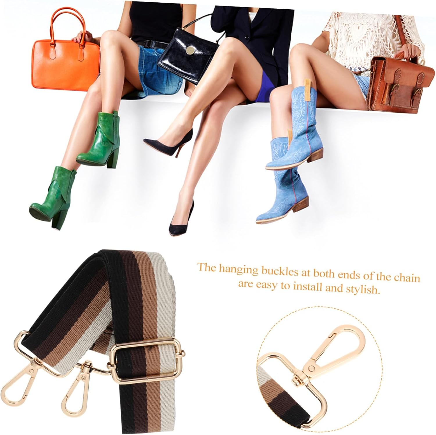 AKOOSY Adjustable Thick Brown Cotton Bag Shoulder Strap Replacement for Women Handbag Shoulder Belt DIY Crossbody Use - Blue image number 5