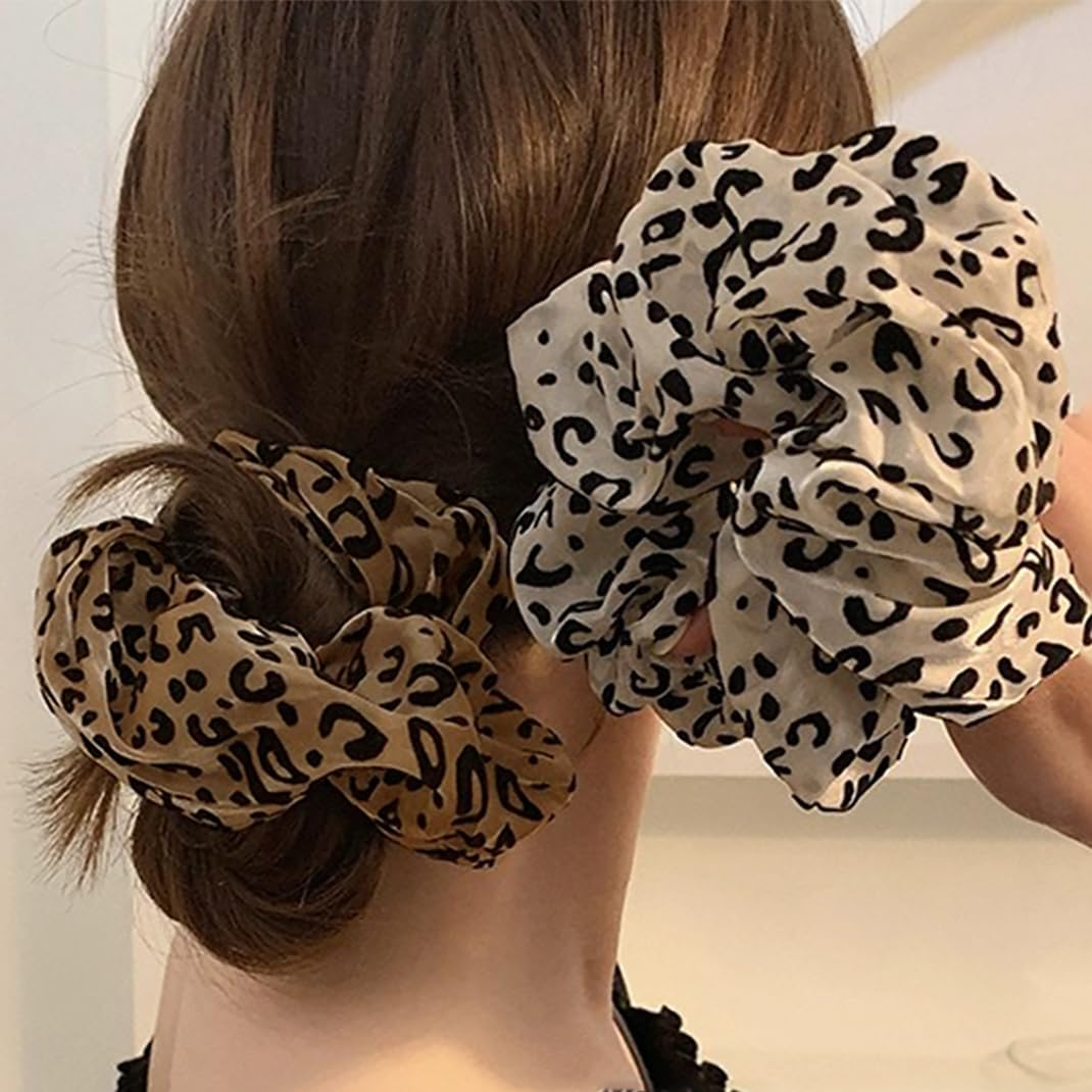 SZZLXYMT 3Pcs Retro Leopard Pattern Slats, Leopard and Cheetah Prints, Large Hair Bundles, Satin Silk Hair Pleats for Women and Girls image number 1