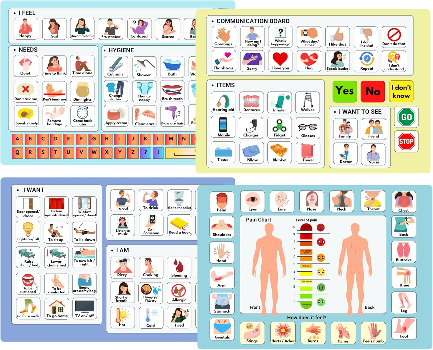 Communication Boards Set for Non Verbal Adults Aphasia Stroke Patients, Hospital and Care Home Use, Picture Symbol Communication Cards image number 2