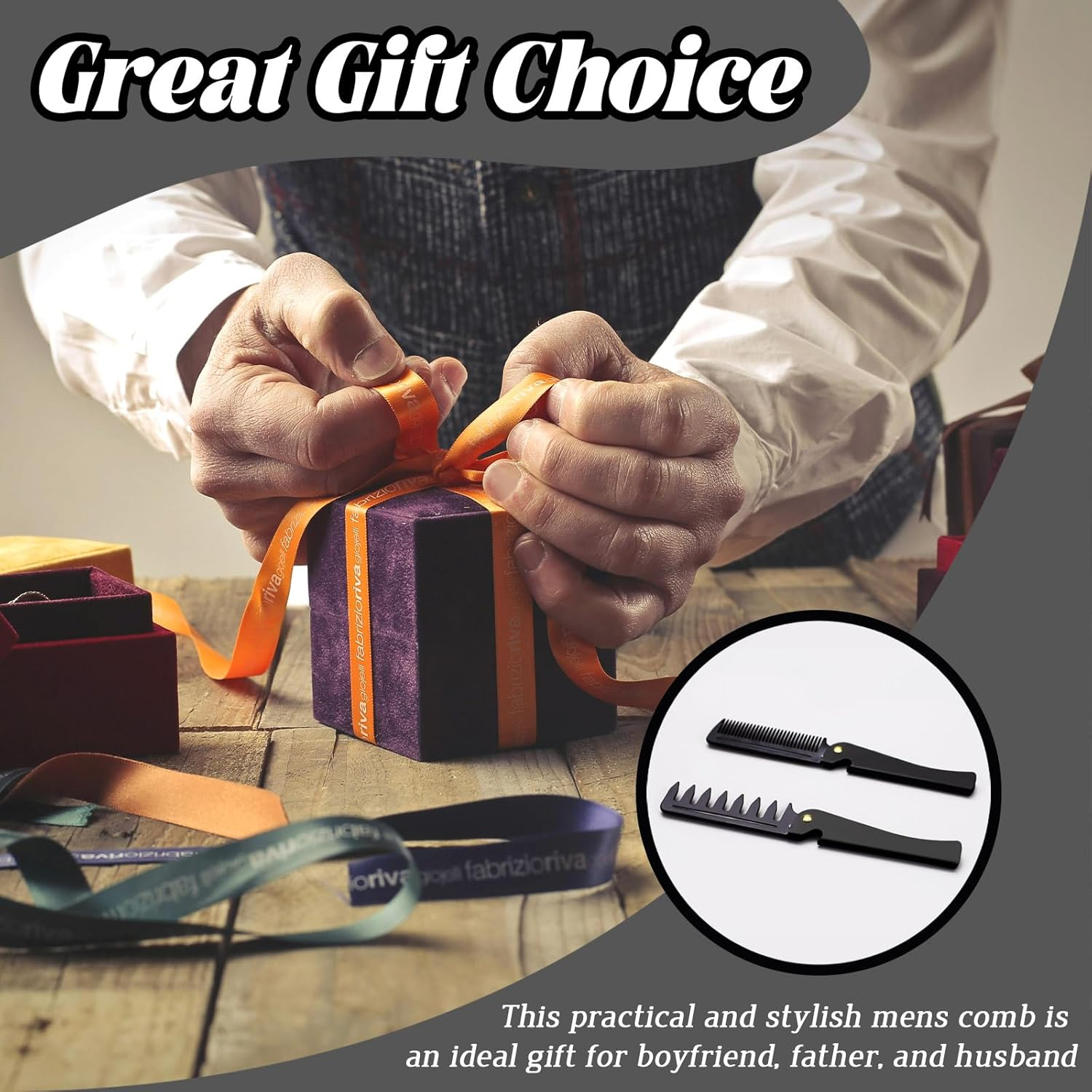 Realand 2Pcs Folding Pocket Beard Comb for Men - Fine Tooth & Wide Tooth Hair Comb with Stainless Steel Cover, Small Travel Comb for Styling Hair, Beard or Mustache (Black) image number 1