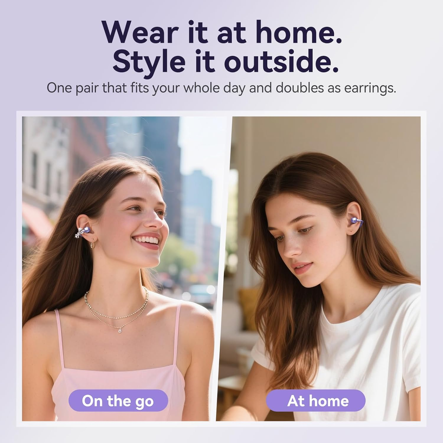 Kinglucky Clipfree Open-Ear Headphones, Butterfly-Inspired Ear-Cuff Design, Stylish & Comfortable Clip-On Ear Buds, Wireless Earbuds for Women, Long Battery Life, Great for Gifting - Purple image number 6