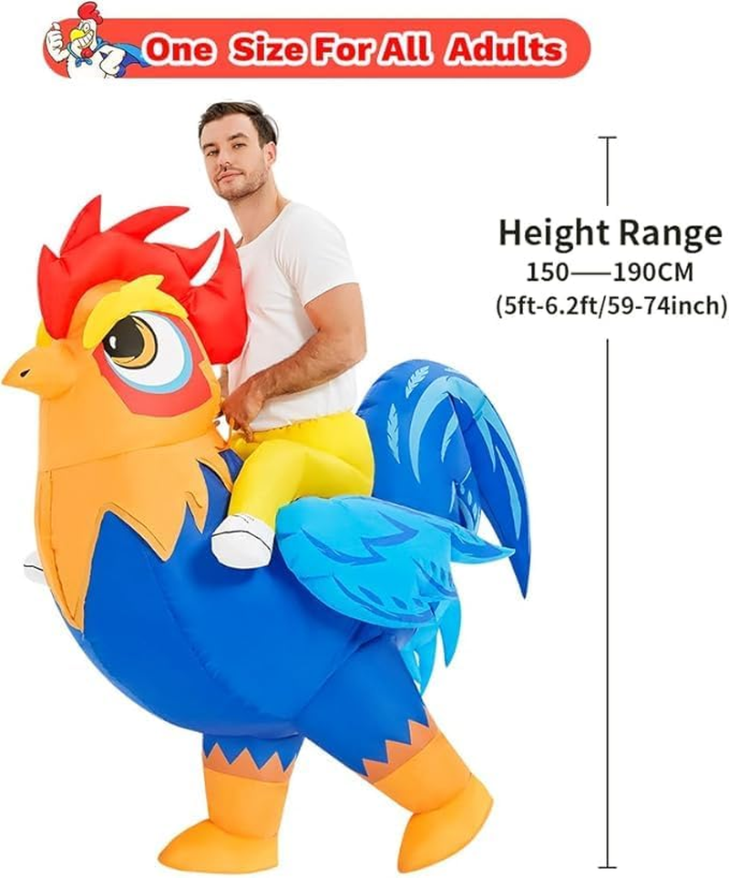 Adult Inflatable Chicken Costume Ride on Blow up Rooster Suit Funny Halloween Costume for Men Women Party Cosplay