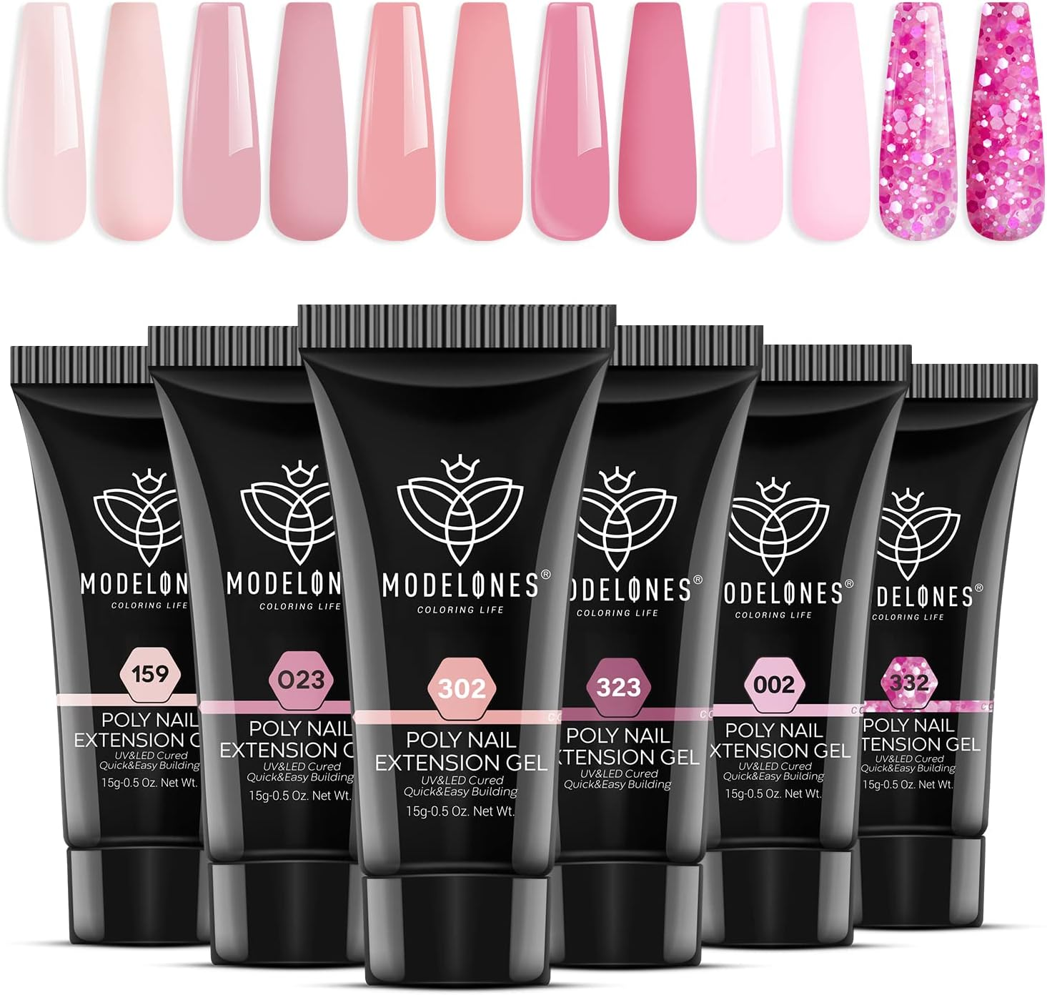 Modelones Poly Nail Gel Set - 6 Colors Pink Confetti Collection, Nude Pastel Extension Gel for Enhancement, Spring Summer French Manicure, DIY Home Salon Beauty Gift image number 6
