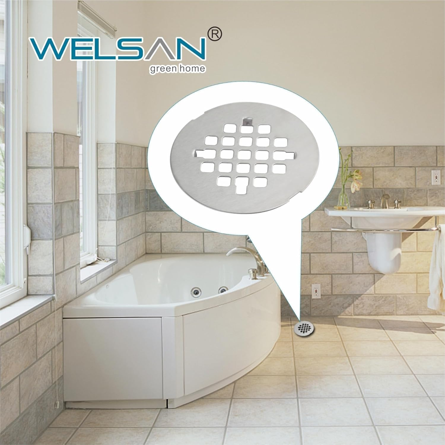 Brushed Nickel 4-1/4" OD Snap-In Shower Drain Cover Replacement, Welsan Stainless Steel round Shower Strainer Grid Easy to Install - Chrome Plated image number 4