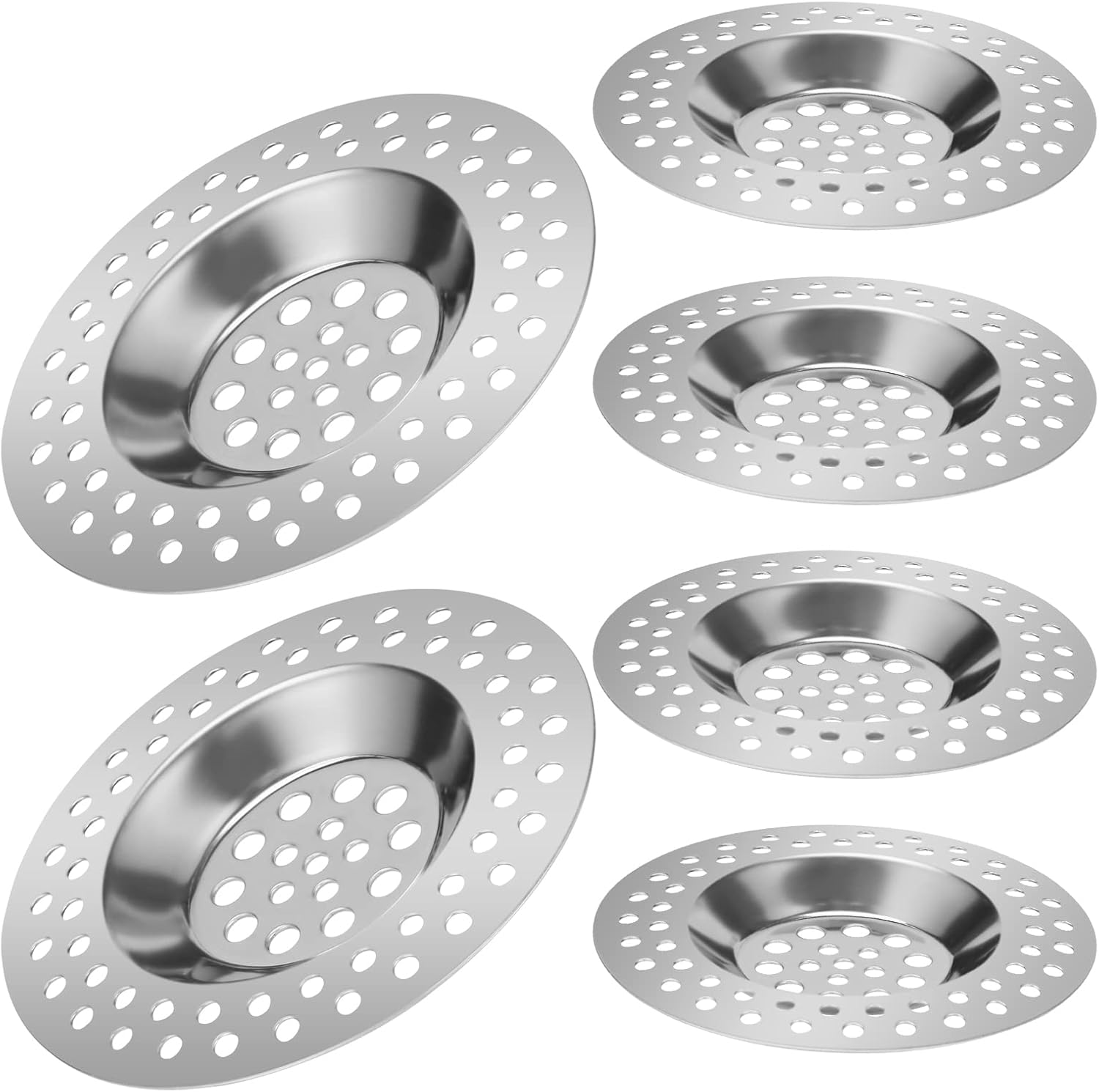 Stainless Steel Drain Strainers 6 X - 7 X 0.7 Cm, Hair Strainer Shower & Bathtub, Practical for Drains, Rustproof Drain Filter, Set of 6 Reusable Strainers image number 1