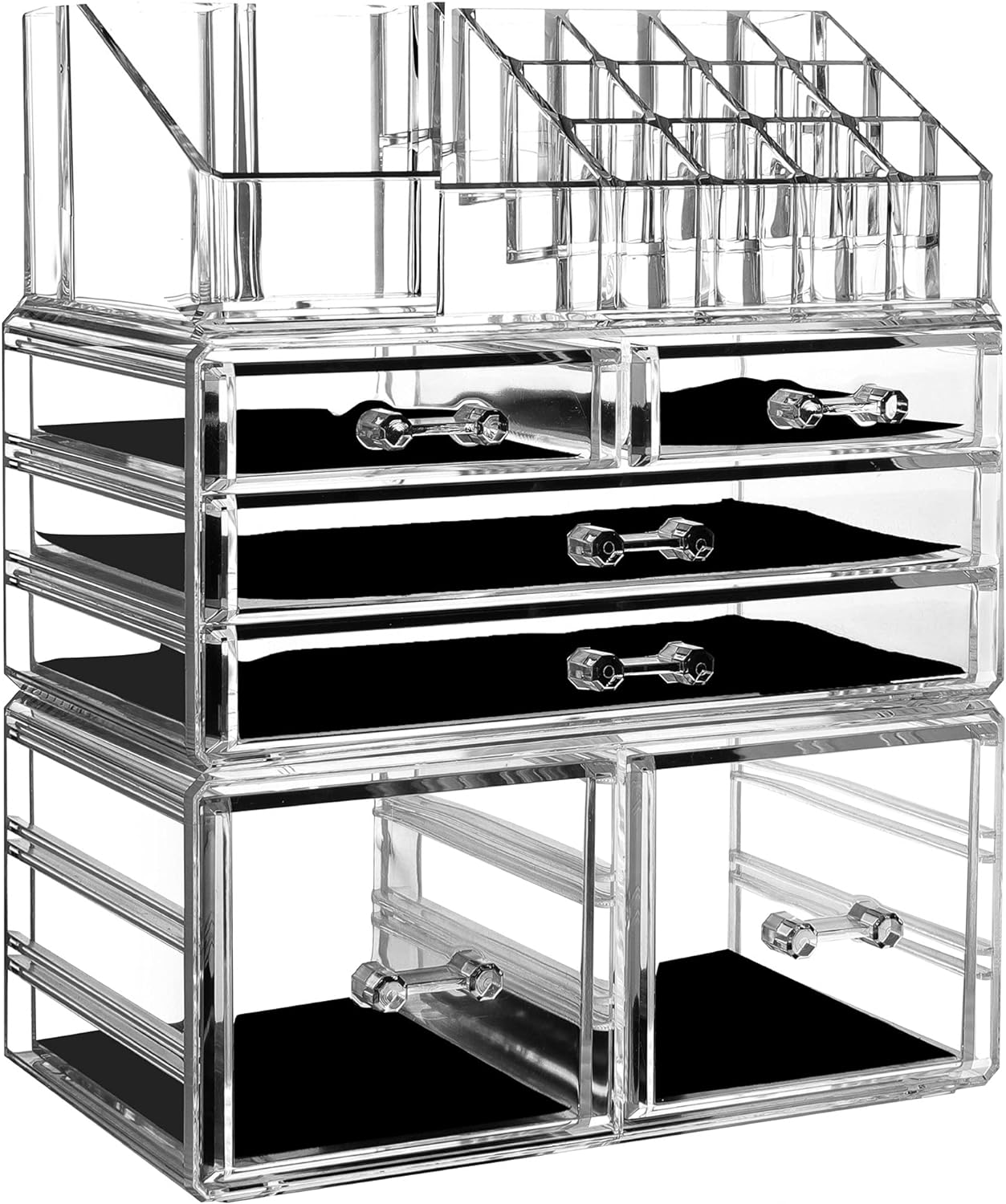 Cq Acrylic 3 Pack Clear Make up Organizer Countertop,Stackable 8 Drawers Makeup Storage,Cute Vanity Organizers for Dresser Hair Clip,Jewelry,Beauty Product Desk and Bathroom Organizers and Storage