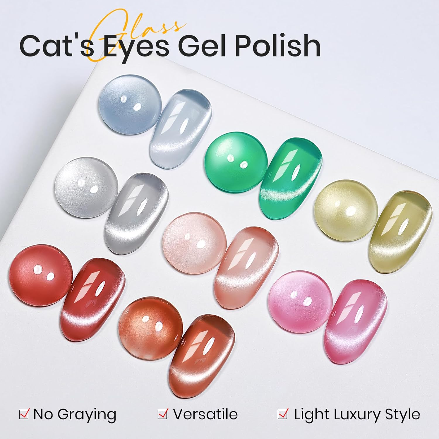 MIZHSE Cat Eye Gel Nail Polish Set: 8 Colors Moonlight Magnetic Gel Polish with Magnet Stick, Glass Effect Shimmer Pink Green Red Colors Ceramic Nail Gel Soak off Nail Art Salon Home for Women image number 5