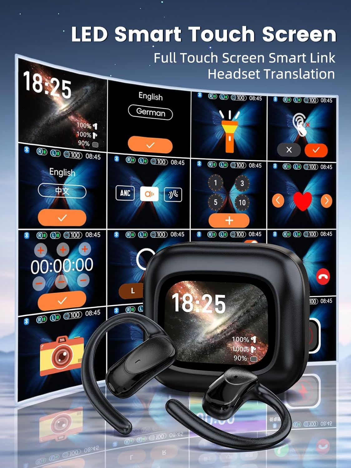 Ki Translator Headphones, Headphones Translator 149 Languages Real Time, Touchscreen Bluetooth Open Ear Headphones, Translation Headphones via Bluetooth 5.4, Real Time Translation Earbuds Supports