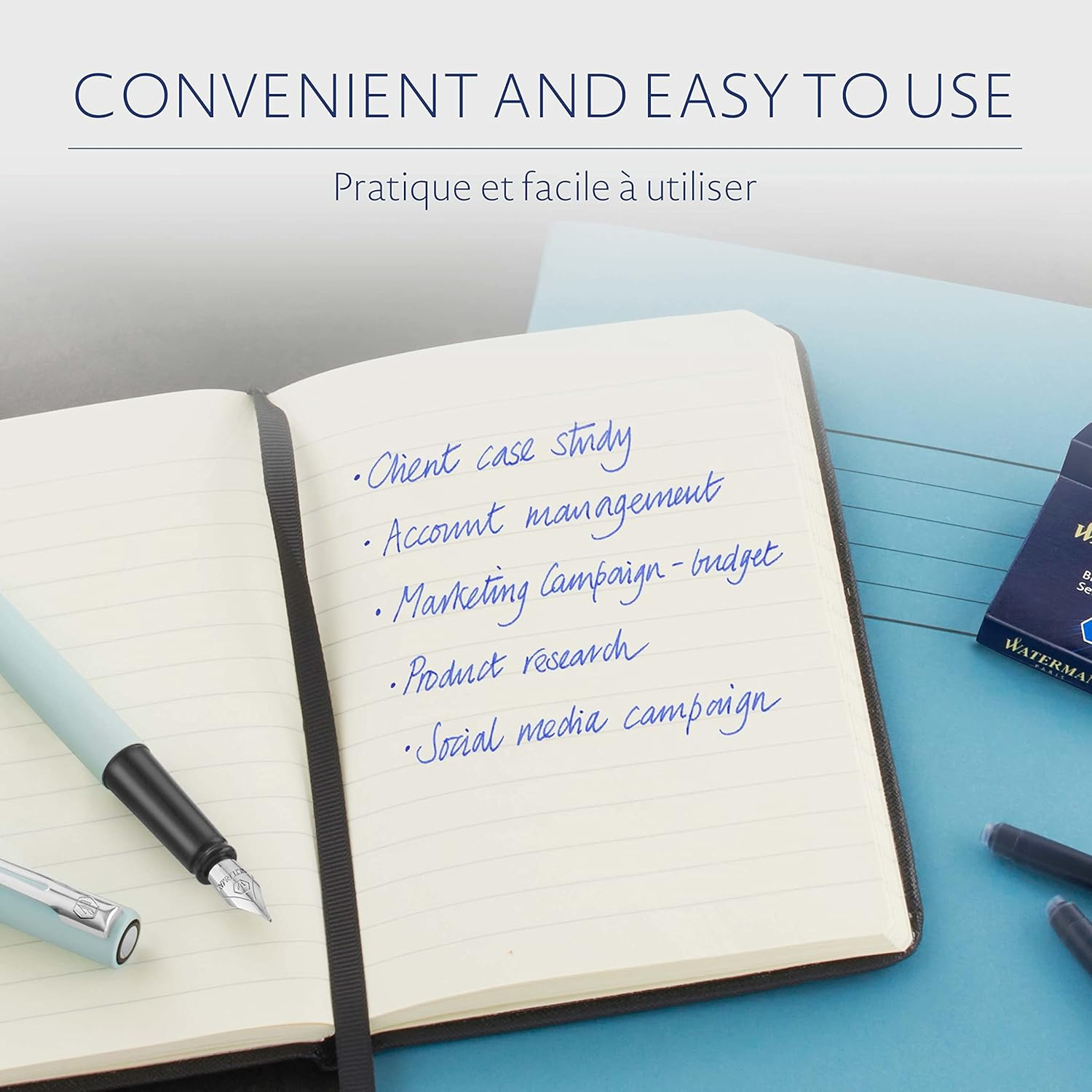 Waterman S0713021 Fountain Pen Ink Cartridges, Long, Serenity Blue, 8 Count, Blister Pack image number 5