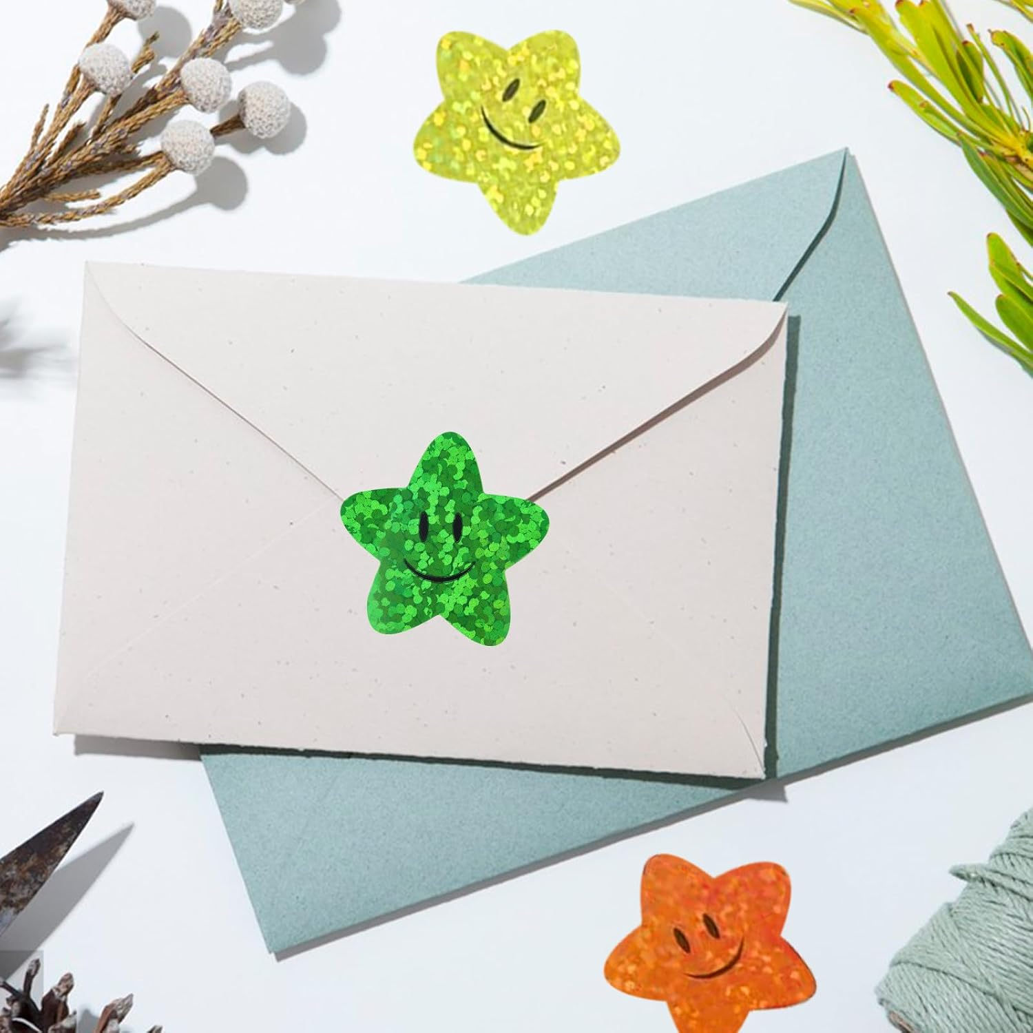 Anwyll Star Smiley Face Stickers - Happy Face Stars Stickers for Kid Reward 500Pcs 1Inch Shiny Star Sticker Self Adhesive Glitter Foil Stars Sticker for Envelope Seal Classroom Teacher Behavior Chart image number 5