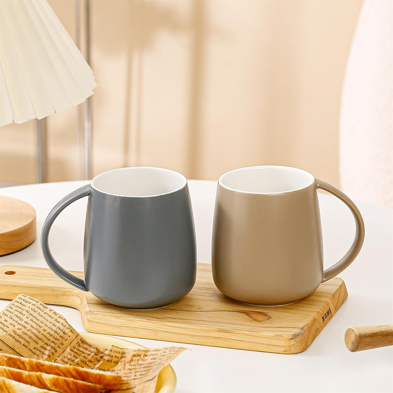 Classic Large Capacity Ceramic Belly Coffee Mugs 400Ml 14Oz Nordic Matte Finished Water Breakfast Toothbrush Egg Shaped Cup with Handle for Home Office Men Women (Gray) - Black image number 3