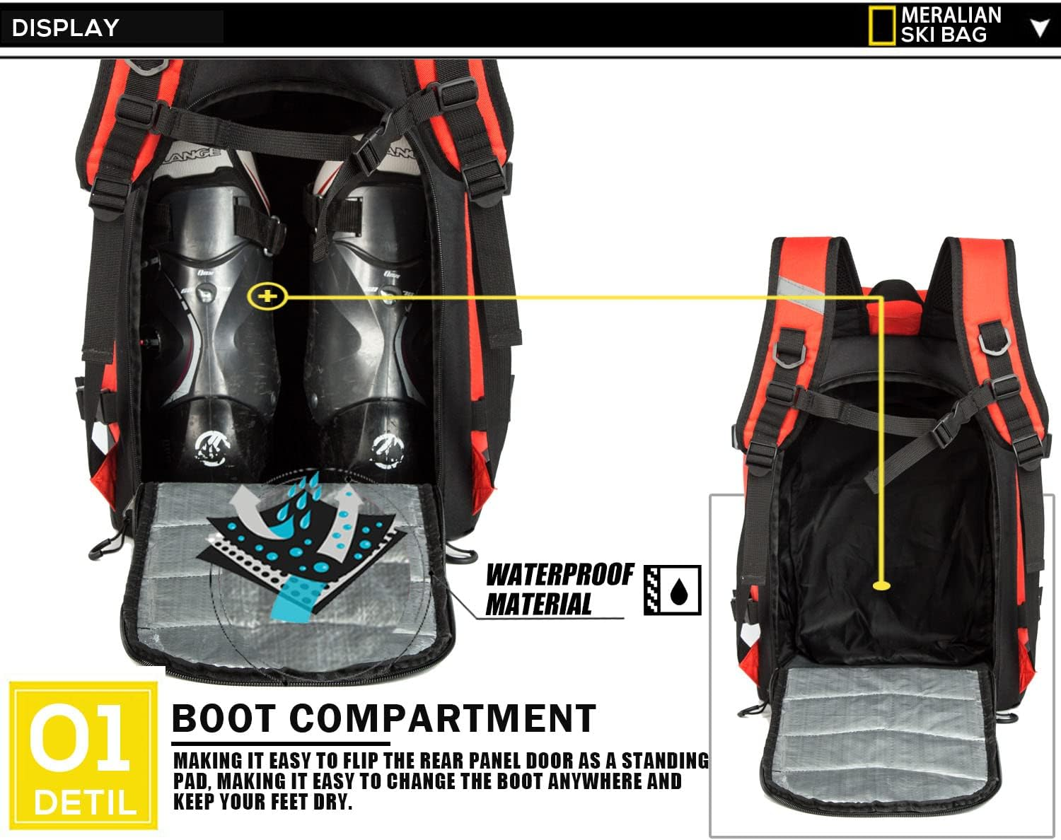 Ski Boot Bag - 50L Ski Boot Travel Backpack Waterproof Snowboard Boot Backpack for Travel Stores Gear Including Helmet, Goggles And