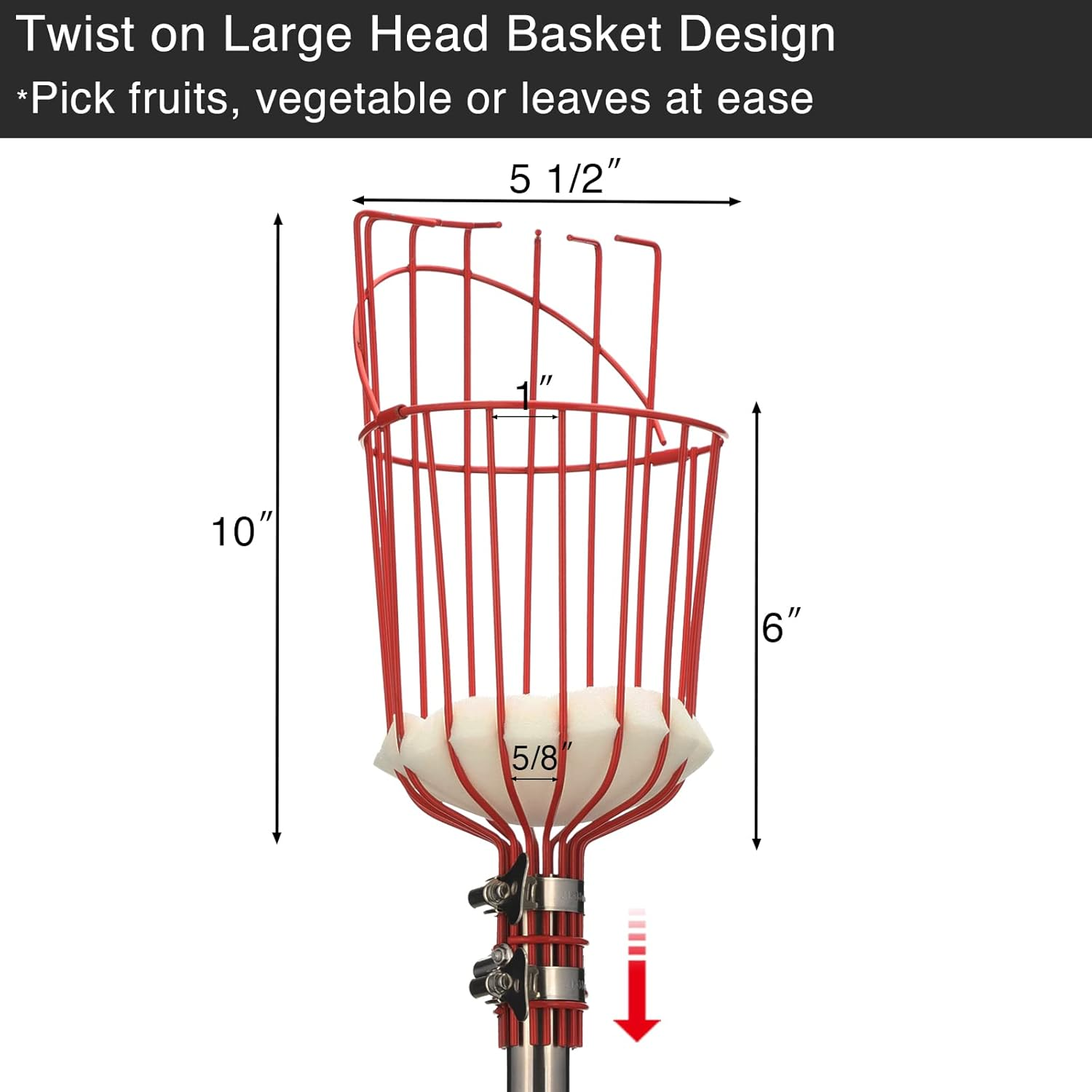 Donsail Fruit Picker Pole Tool with Basket Telescoping Long Handle, 35-65 Inch Adjustable Apple Orange Picker Pole Tool with Basket for Avocado Acorn Lemon Pear Mango Tree Picker image number 6