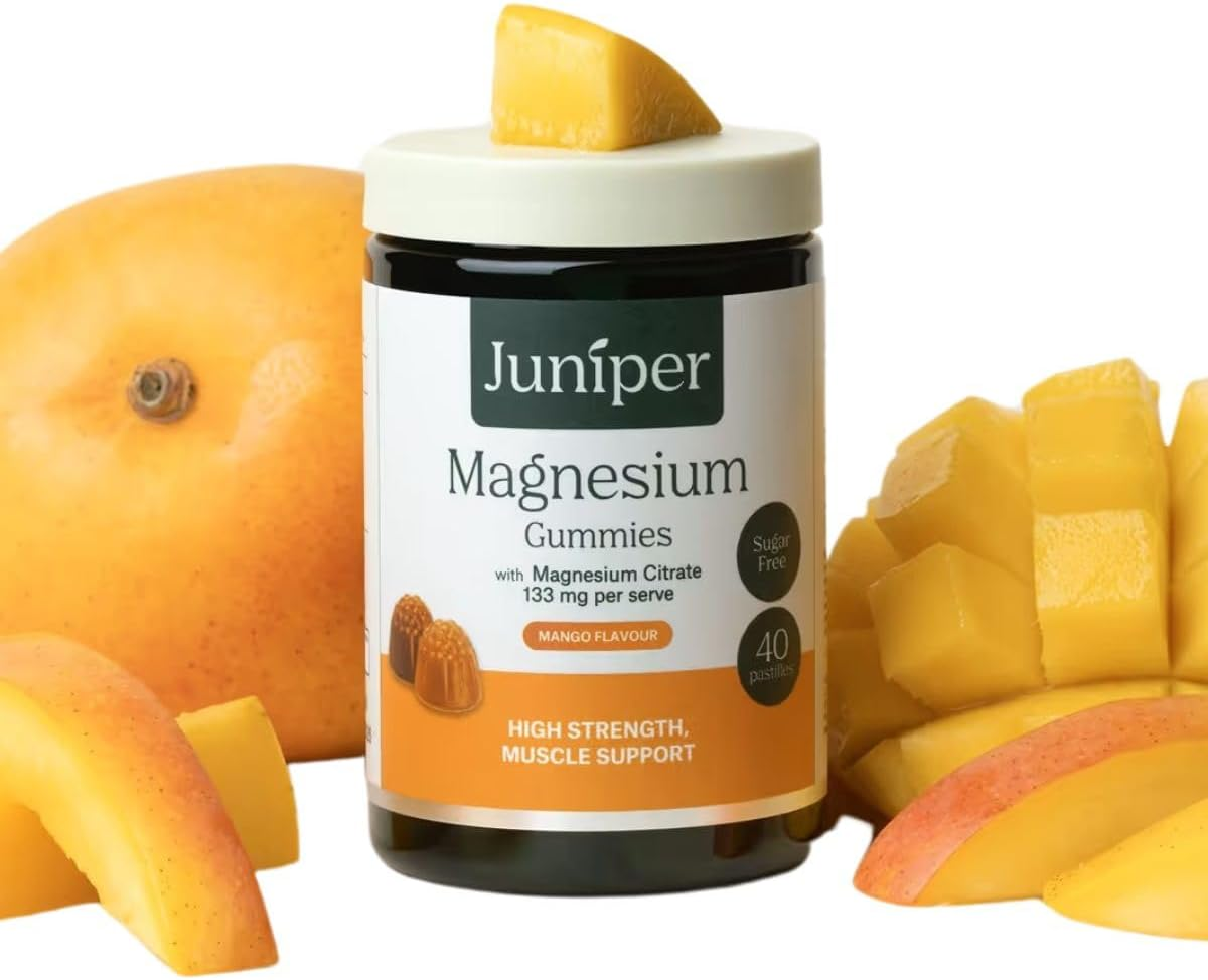 Juniper Magnesium Gummies 40G Jar- Magnesium Citrate Supplement Ideal for Men & Women - Gluten Free, Sugar Free & Vegan Gummies for Muscle Function, Bone Health & Energy Support - Mango Flavour image number 1