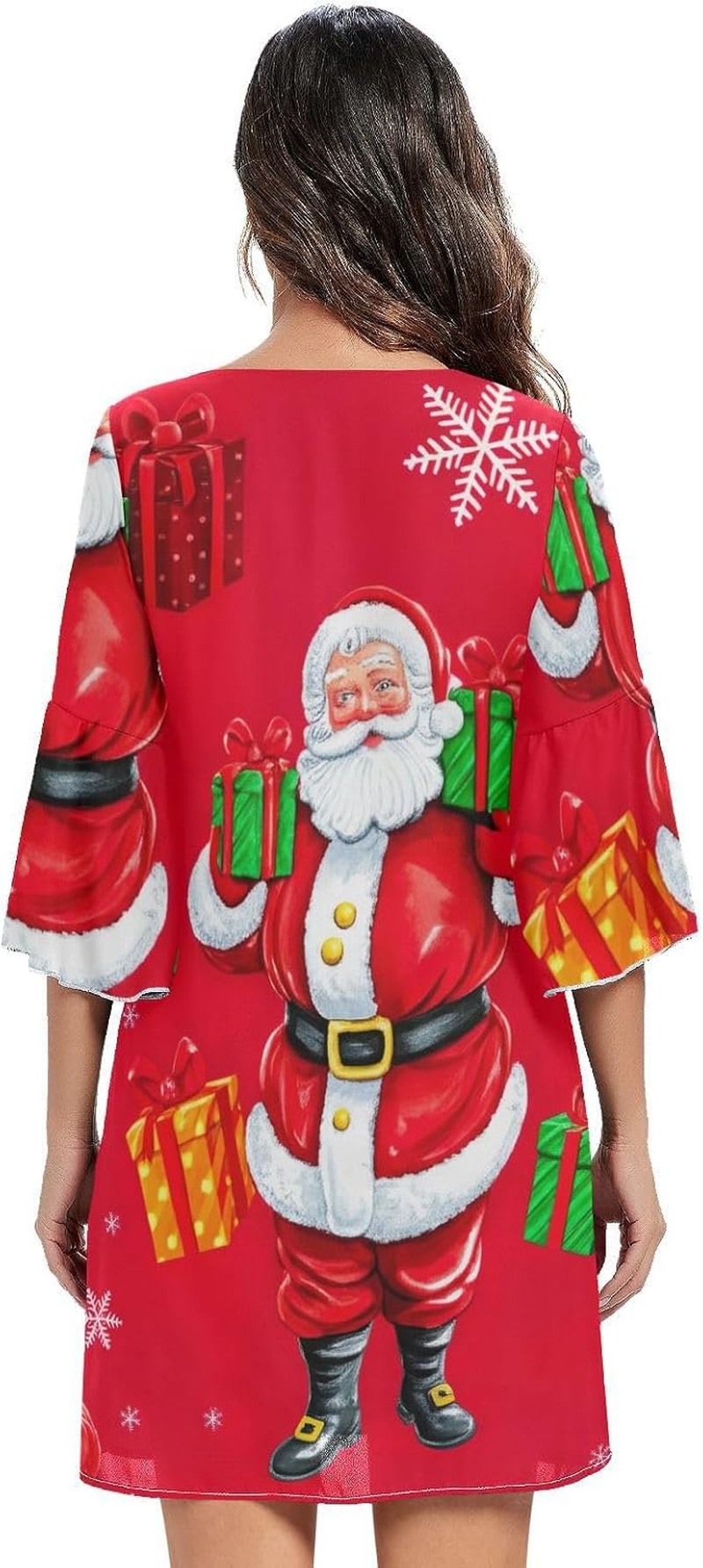 Cute Santa Claus Red Short Summer Dress Printed Line Maternity Dress S-XXL image number 4