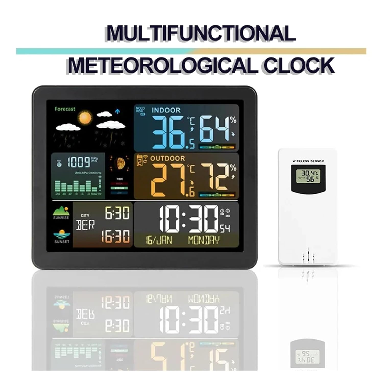 Large Wireless Weather Station Digital Alarm Clock with Outdoor Sensor Multifunction Electronic Desk image number 6