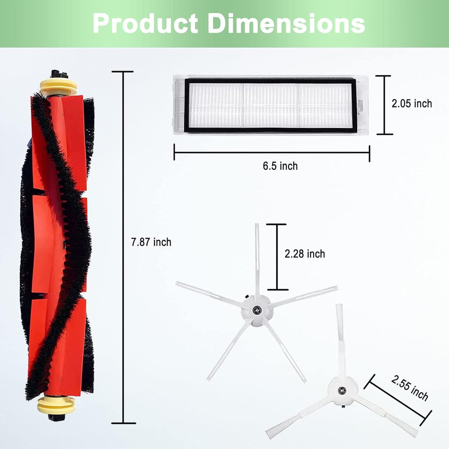 13 Packs Replacement Parts Compatible for Roborock S6 Pure, S6, E4,S4 Max, S6 Maxv, S5, S5 Max, S4, E2, E3,E5 E20 E25 E35 S50 S65 Xiaomi Mijia Robot Vacuum, 3 Main Brushes, 4 Filters, 6 Side Brushes image number 2