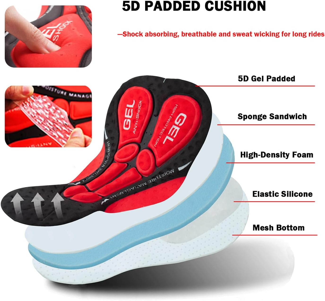 Nucamper Men'S Cycling Underwear, Padded with Elastic 5D Gel Seat Padding, Shockproof, Quick-Drying, Breathable Cycling Underwear image number 3