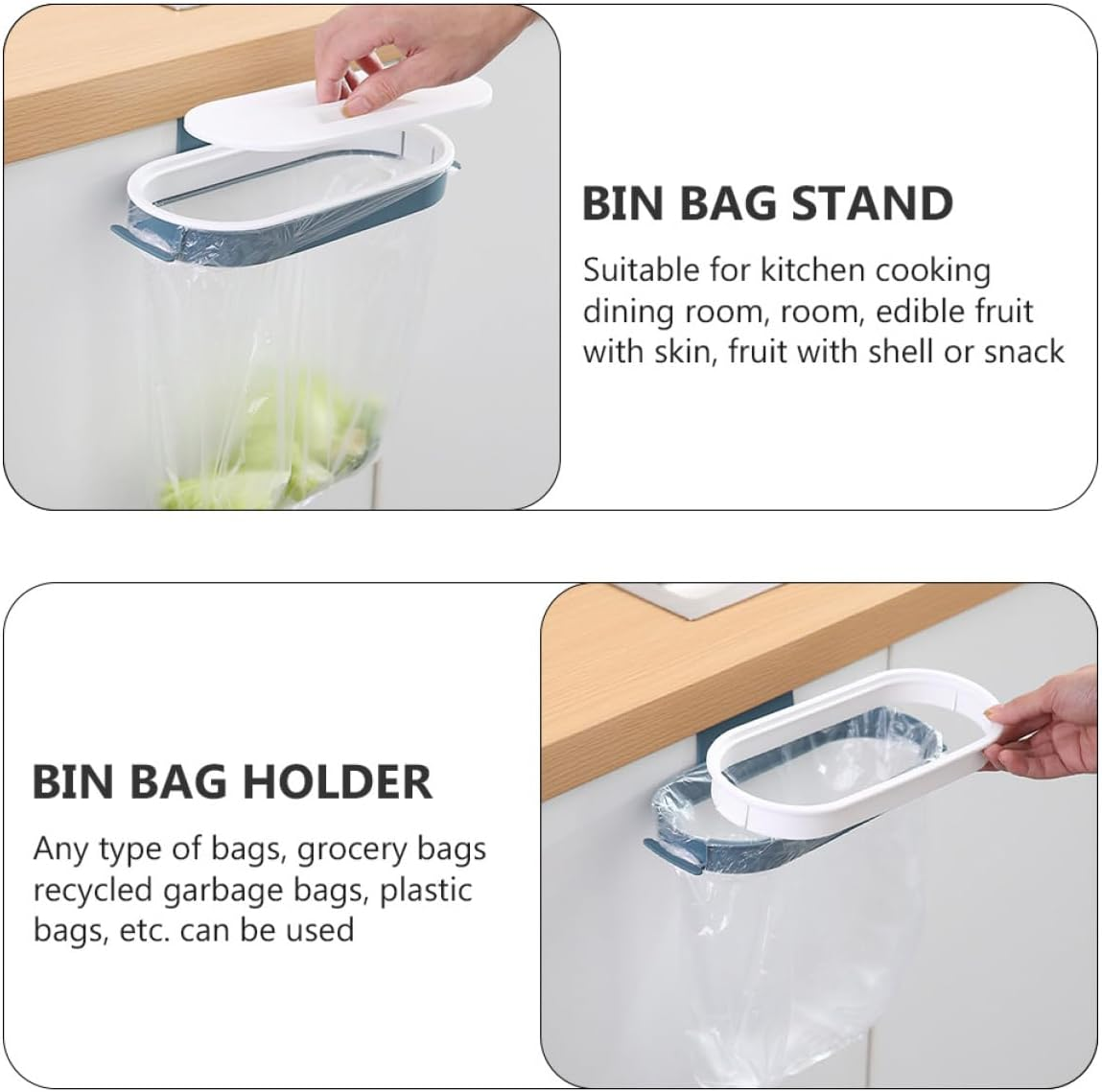 KOMBIUDA Hanging Bin Bag Holder Kitchen Trash Bag Rack Dark Blue Wall-Mounted Space-Saving 2Pcs Set for Cabinet and Home Use image number 6