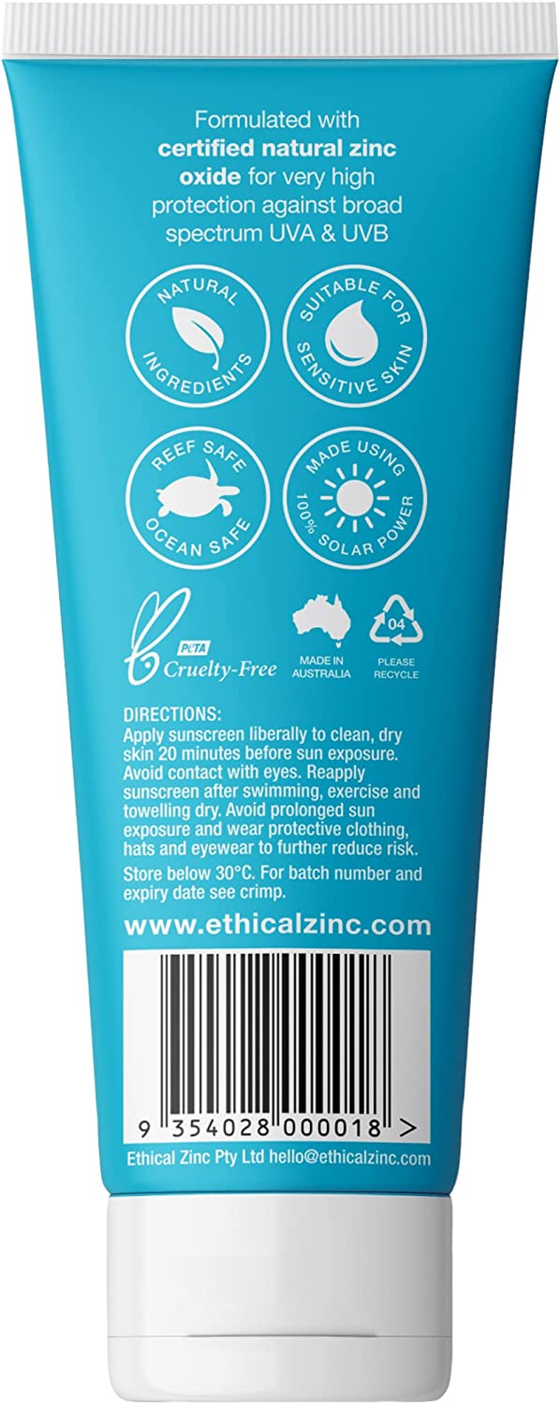 Ethical Zinc SPF 50+ Natural Clear Zinc Sunscreen Sensitive & Reef Safe - Australian Made Mineral Water Resistant Broad Spectrum Suitable for Kids Face and Body